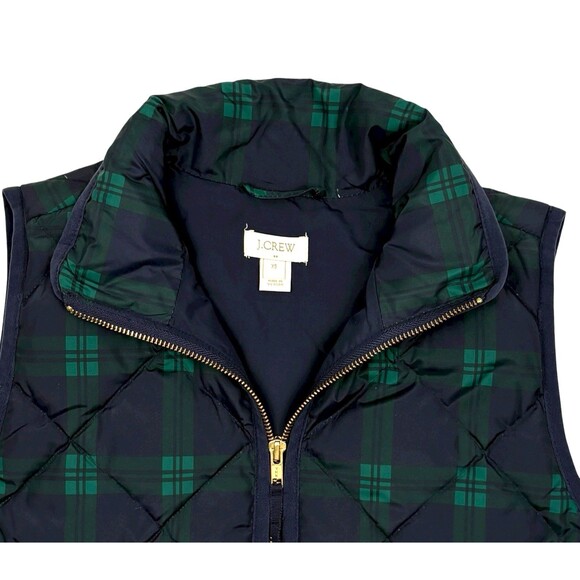 J.Crew Excursion Quilted Down Vest Blackwatch Plaid Holiday Puffer Gold Zip XS - Picture 2 of 14